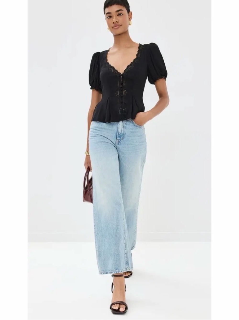 Reformation Minette Top Black Lace-Trim - Picture 5 of 7